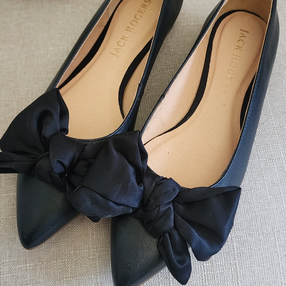 Jack Rogers Black Flats with Bow Accent